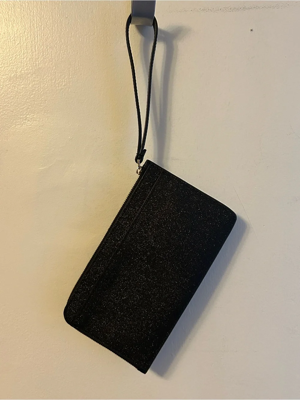 kate spade Black Glitter Wristlet Clutch with Wrist Strap